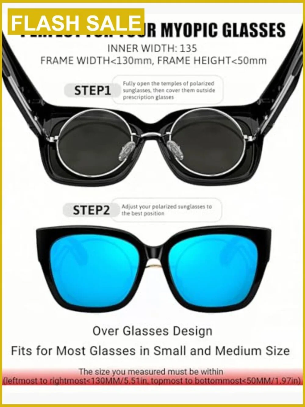 Oversized Fit Over Polarized Square Sunglasses UV400